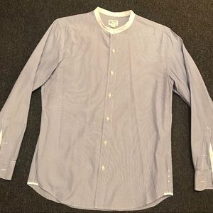 JCREW blue/white collarless button down (Men)